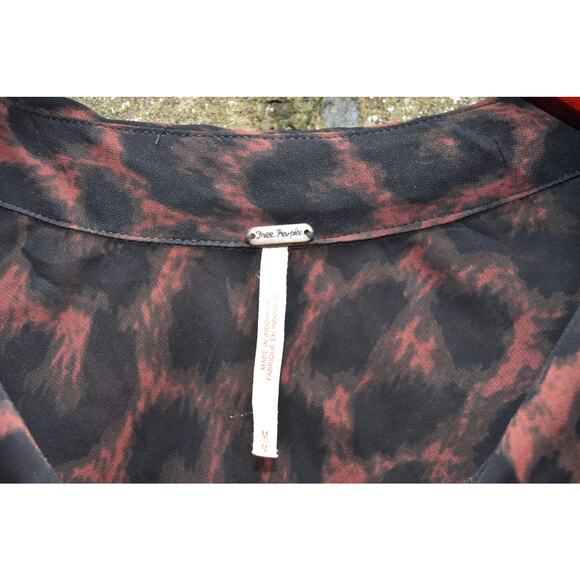 Free People Sheer Leopard Print Button-Down Blouse - Size M - Picture 4 of 4